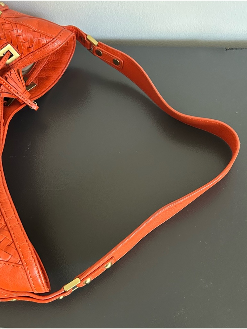 Cole Haan Orange woven Leather Shoulder Bag structured hobo bag - Picture 8 of 13